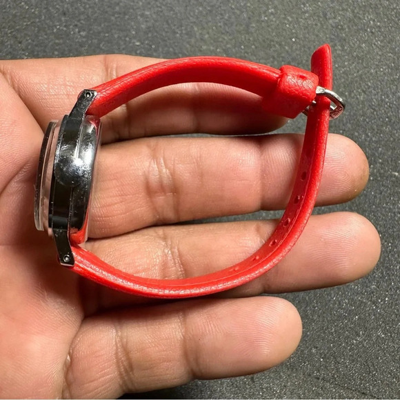 Vintage Disney Mickey Mouse Watch Mechanical Wind Up Plastic Red Band  Working - Picture 5 of 9